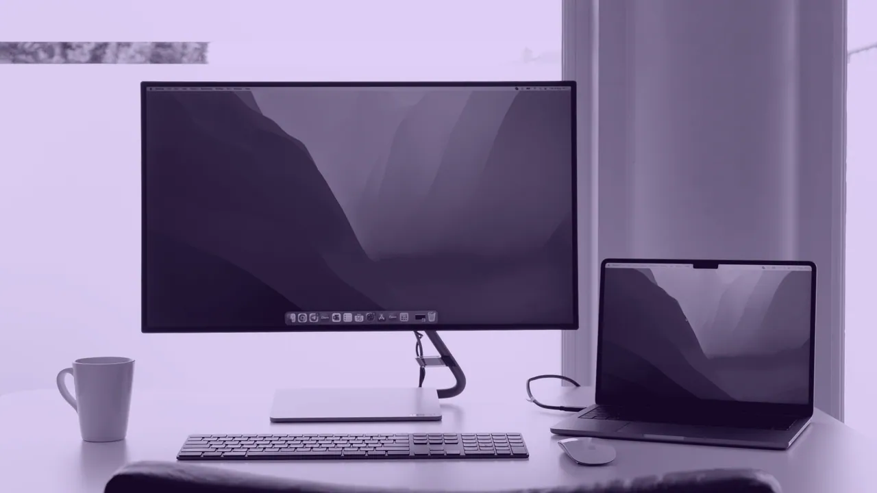 Two identical monitors side by side on one desk.