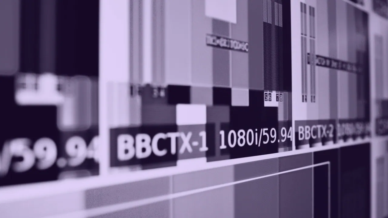 A lit television panel photographed very close up.